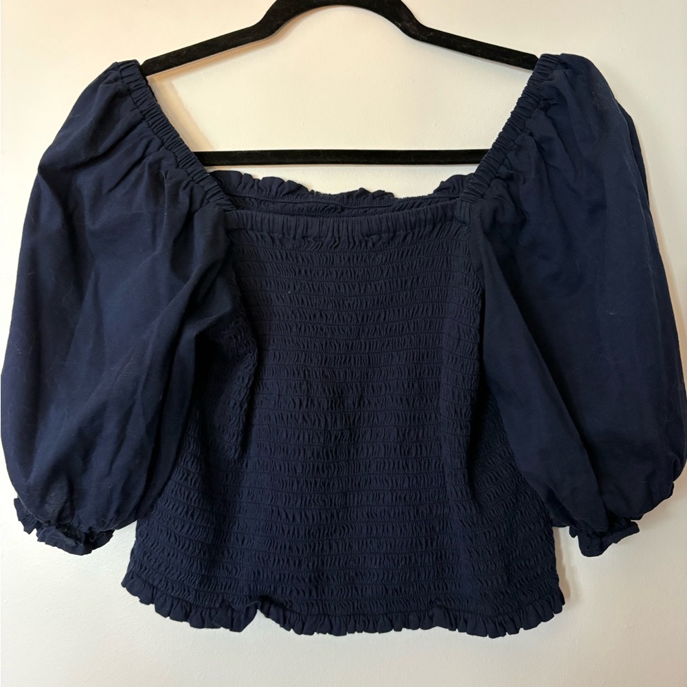 LOFT Navy Blue Smocked Top